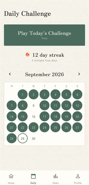 The Daily Challenge with a 12-day streak calendar